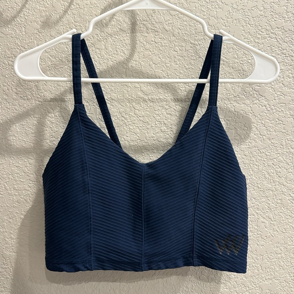 Navy Sports Bra with Row House Symbol